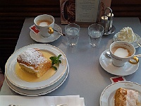 023  Wir ziehen uns lieber erst mal in ein Caféhaus zurück: Zu Landtmann. Apfelstrudel und eine Mehlspeis': Buchtel.